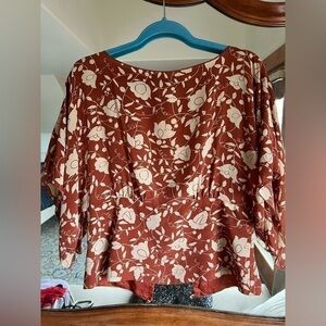 Anna Sui Anthropologie silk floral kimono sleeve blouse - Sz - 8